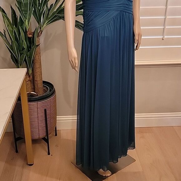 Teal green one shoulder evening gown petite Alex evenings size 12P - Picture 3 of 16